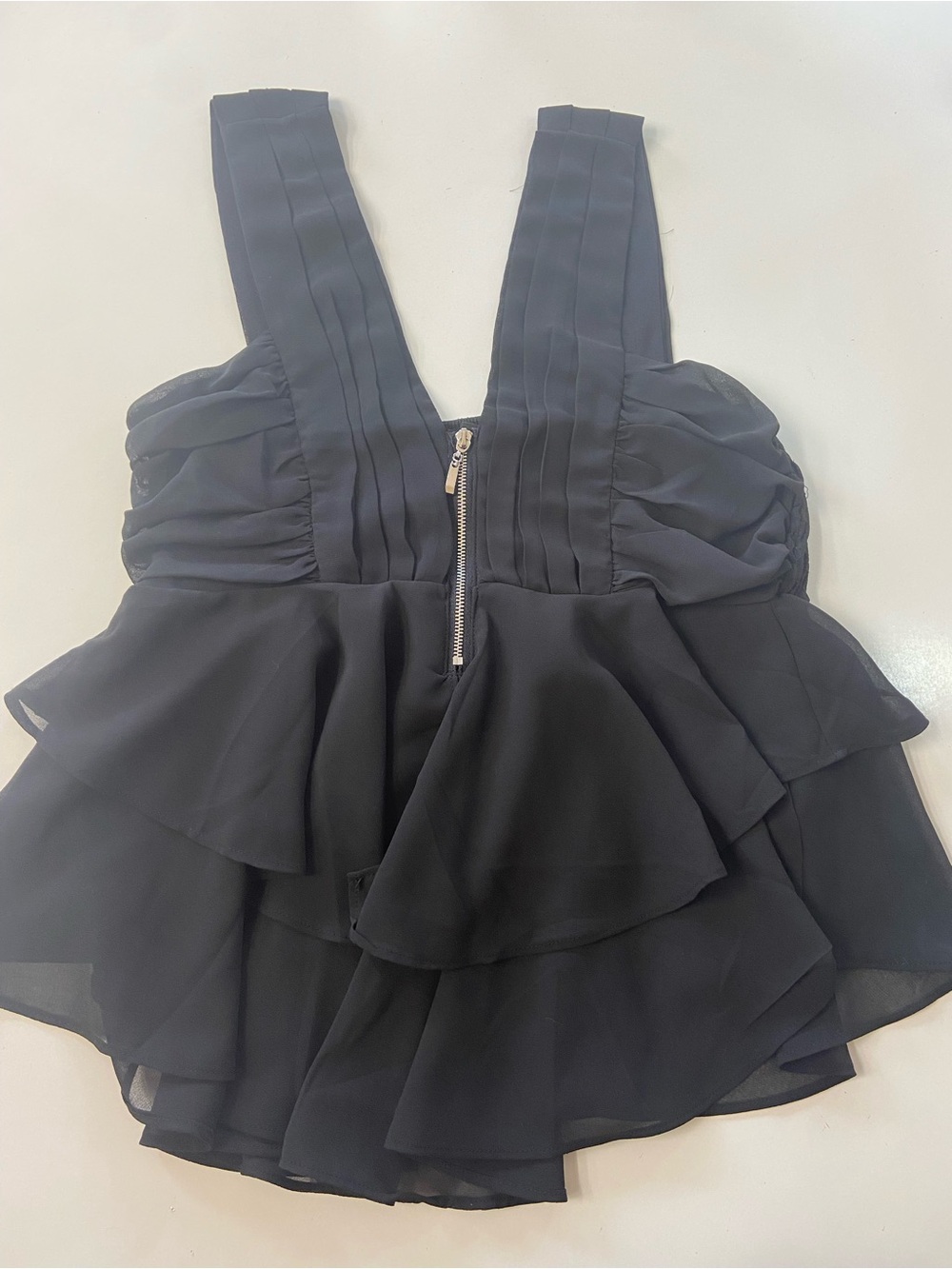 Haute Monde Black Tiered Tulle Peplum Top Front Zipper never worn women's size M